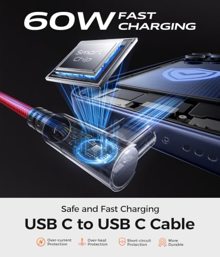 USB to USB C Cable 60W Fast Charging 10FT 90 Degree USB C to USB C Cable - color: Red, size: 10FT, style: USB C to USB C