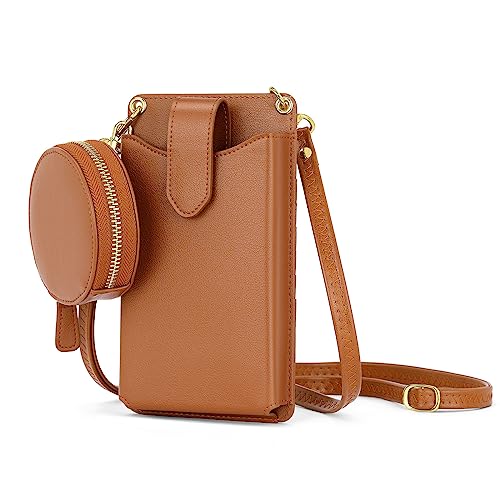 Peacocktion Small Crossbody Cell Phone Purse for Women, Lightweight Mini Small Crossbody Bags for Women with Card Slots - color: 14-brown