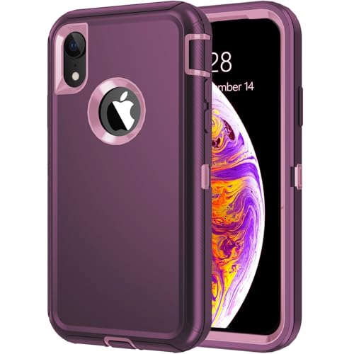 for iPhone Xs Max Case, Heavy Duty Shockproof Dust/Drop Proof 3 Layer Full Body Protection Rugged Cover Case for Apple iPhone Xs Max 6.5",Purple/Pink - color: Purple/Pink, size: iphone XS Max