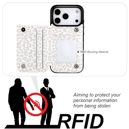 HAOPINSH Wallet Case with Card Holder for iPhone 17 Pro, White Leopard Cheetah Pattern Back Flip Folio PU Leather Kickstand Card Slots Case for Women, Double Magnetic Clasp Shockproof 6.3" - color: White Leopard