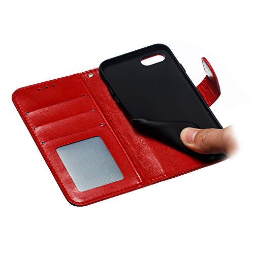 EYZUTAK Case for iPhone 17e/iPhone 16e, Premium PU Leather Magnetic Closure Flip Wallet Phone Case with Card Holder Cash Slot Stand Function Embossed Mandala Flower Shockproof Lanyard Cover - Red - color: Red, size: iPhone 17e/iPhone 16e