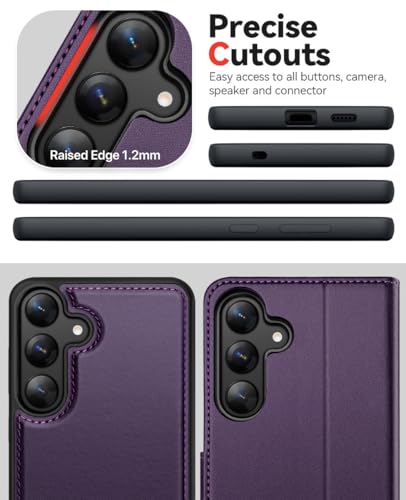 OCASE for Samsung Galaxy S25 Detachable Wallet Case, Dark Purple | 2-in-1, Card Holder, RFID Blocking, Stand, Wrist Strap, Shockproof, Wireless Charging, Magnetic, PU Leather Flip Phone Cover - color: Dark Pruple, size: Samsung Galaxy S25