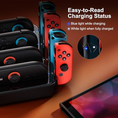 NEWDERY 8 in 1 Switch 2/1/OLED Controller Charger, Charging Dock for JoyCon