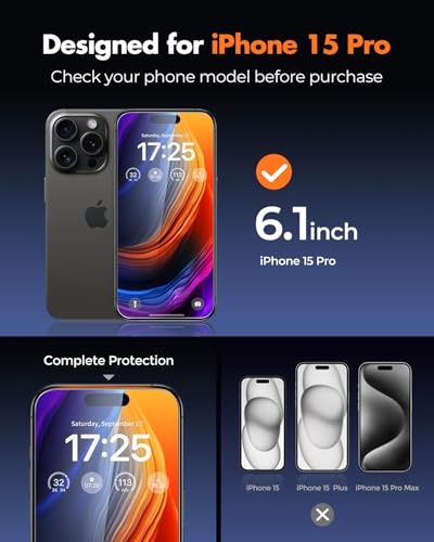 UNBREAKcable 2-Pack Screen Protector for iPhone 15 Pro,Tempered Glass - size: iPhone 15 Pro