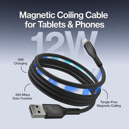 Statik MagStack USB A to Lightning Coiling Magnetic Charging Cable, 12W - color: Black, size: 3ft, style: USB-A to Lightning