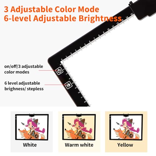 YINGWOND Wireless Rechargeable A3 LED Light Pad w/Built-in Foldable Stand, 3 Color Tone, 6 Levels of Brightness, Battery Powered Evenly Illuminated Light Box for Tracing Drawing and Diamond Painting - style: Rechargeable-A3 Black
