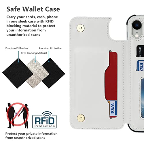 iCoverCase Compatible with iPhone XR Wallet Case with Card Holder and Wrist Strap, RFID Blocking Card Slots PU Leather Kickstand Protective Phone Case (Gray Leopard)