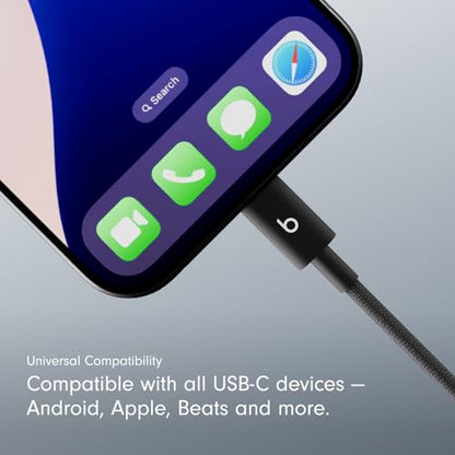 Beats USB-C to USB-C Woven Cable 2 Pack Fast Charging Durable/Tangle-Free Compatible Charger for Apple & Android Devices (1.5 m, 5 ft) - Bolt Black - color: Bolt Black, size: 5ft - 2 pack, style: USB-C to USB-C