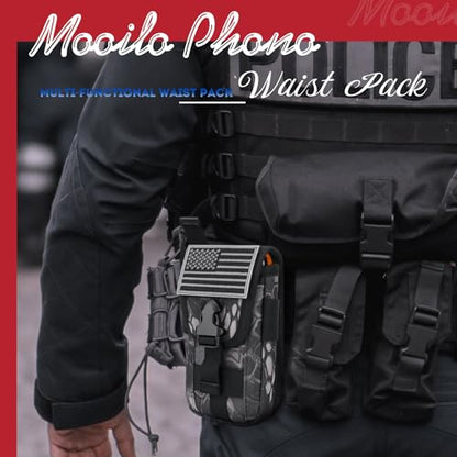 Tactical Phone Holster Pouch Case, Molle Gadget Bag Molle Attachment Belt Holder Waist Bag for 4.7"-6.9" with US Flag Patch for iPhone 18 Pro Max/17 Pro/16 Pro/15 Pro - color: Python Pattern