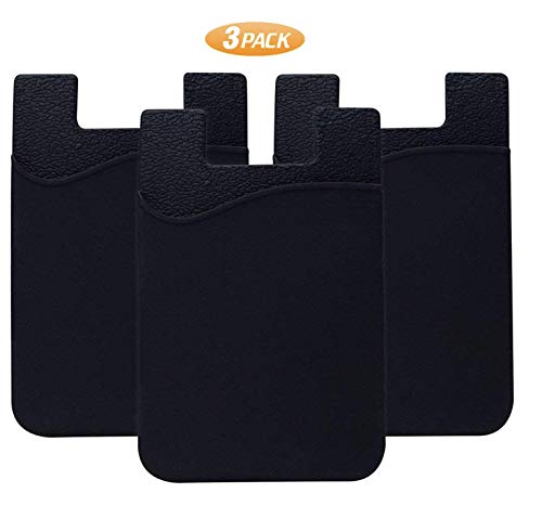 Cell Phone Card Holder for Back of Phone Case. Silicone Stick On Pocket Wallet for iPhone, Android & Other Flat Surfaces, Great for Credit Cards, Business Card, Cash & ID Cards (Black 3 Pack) - color: Black 3 Pack