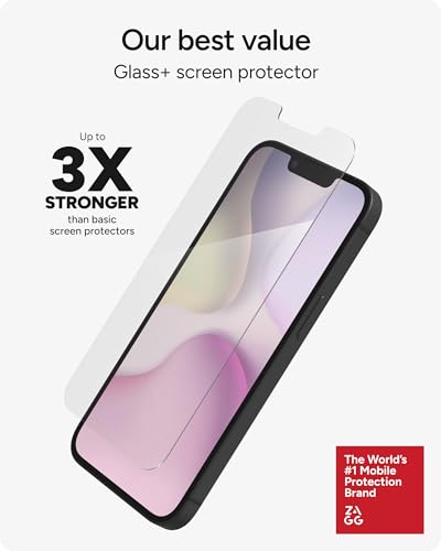 ZAGG Glass+ Screen Protector for iPhone 17e/ 16e/ 14/13/ 13 Pro - 3X Shatter Protection, High Scratch Resistance, Oil-Resistant, Reinforced Edges, InvisibleShield, Easy Install
