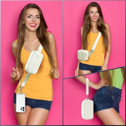 YFWE Clip and Go Strap for Phone with Wallet Crossbody, Adjustable Phone Lanyard with Detachable RFID Wristlet Wallet, Cream (L) - color: Cream, size: Large
