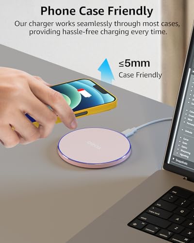 TOZO W1 New Anti-Slip Aircraft-Grade Aluminum Wireless Charger 15W Max Fast Wireless Charging Pad Compatible with iPhone 17/17 Pro/17 Pro Max/Air/16/15/14/SE Series, Samsung Galaxy S25/S24/S23, Pink