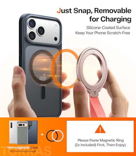 TORRAS (Gen6.0) Magnetic Phone Grip Ring Holder Kickstand, Rose Gold - color: Rose Gold w/ Braided Nylon Strap