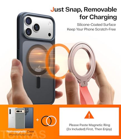 TORRAS (Gen6.0) Magnetic Phone Grip Ring Holder Kickstand, Rose Gold - color: Rose Gold w/ Braided Nylon Strap