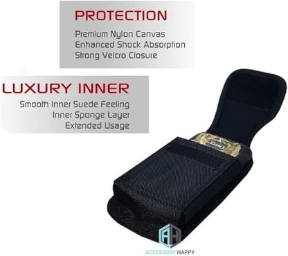 AH Military Grade Cell Phone Pouch Clip Holster Holder w/Belt Loop for iPhone 16 Plus, 16 Pro Max, 15 Plus, 15 Pro Max, 14 Pro Max Cell Phone Holsters Fits Cell Phone w/Heavy Duty Case (Large) - color: BLACK, size: BLACK - LARGE