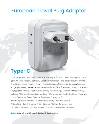 VINTAR 2 Pack European Travel Plug Adapter, PD 20W Type C Foldable Plug - style: 20W-Type C - Most of Europe