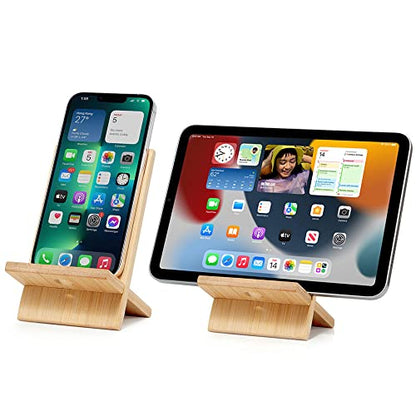 Bamboo Cell Phone Stand with Charging Hole, Detachable Wood Mobile Phone Holder for Desk Tablet Stand Wooden Desktop Dock Cradle for iPhone iPad Samsung and All Smartphones