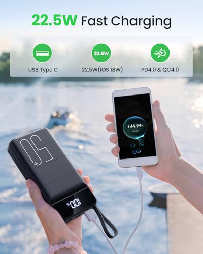 Power Bank, 50000mAh 22.5W with USB-C Fast Charging Portable Charger - color: Black