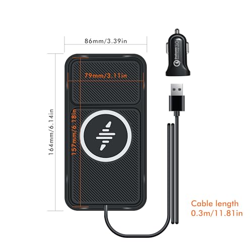 Wireless Car Charger Pad, Fast Car Wireless Chargers Charging pad Non Slip Car Wireless Phone Charger for iPhone 17/16/15/14/13/12 Pro, SE3/SE2/XS/X/XR/8, 30cm Cable