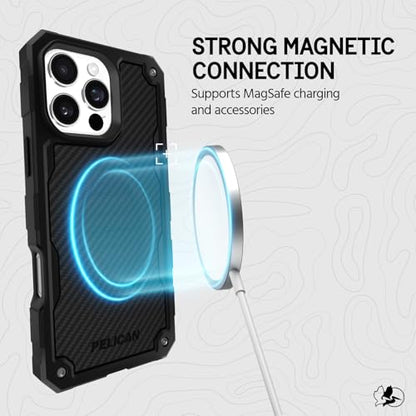 Pelican Shield iPhone 16 Pro Max Case - Rugged MagSafe Phone Case - Carbon | Magnetic Phone Case w/21ft Military Grade Drop Protection - Phone Cover w/ Belt Clip Holster Kickstand for iPhone 16 Pro Max - color: Carbon