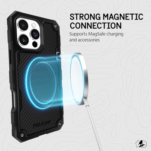 Pelican Shield iPhone 16 Pro Max Case - Rugged MagSafe Phone Case - Carbon | Magnetic Phone Case w/21ft Military Grade Drop Protection - Phone Cover w/ Belt Clip Holster Kickstand for iPhone 16 Pro Max - color: Carbon