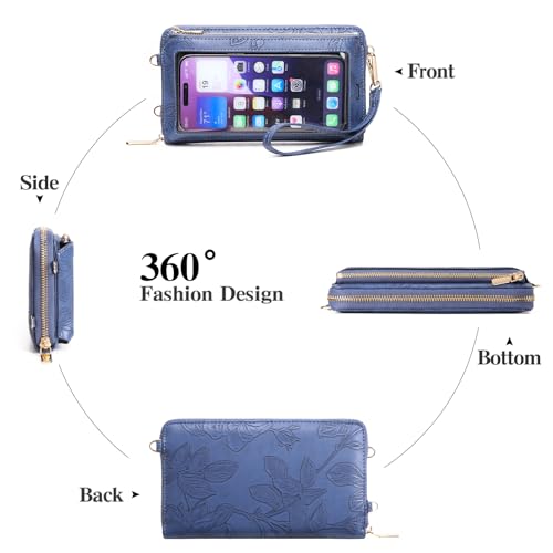GOIACII Phone Purse Crossbody Bags for Women Small Travel Wallet Touch Screen RFID Blocking - color: A11 Blue Pattern