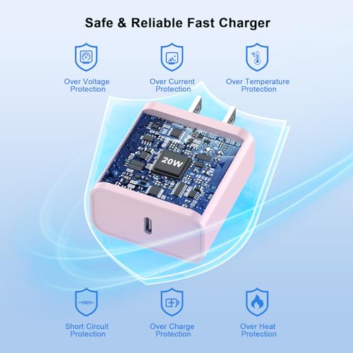 iPhone 17 16 15 Charger Fast Charging 10FT, 20W USB C Charger Block & Cable - color: Pink