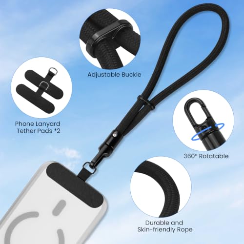 Phone Lanyard, Anti Theft Phone Wrist Strap with 2 Tether Tabs, Adjustable Wristlet & Hand Cell Phone Lanyard for Women and Men (Black Lanyard) - color: Bl6s