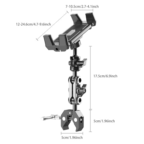 Universal Tablet Holder Mount for Treadmill, Exercise Bike, Stroller, Wheelchair, Golf Cart - 360° Rotatable Adjustable Clamp for 4.7" to 12.9" iPad, iPhone, Smartphones & Tablets