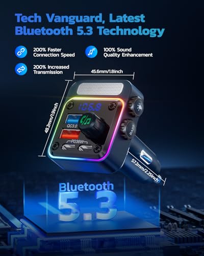 Nulaxy 54W Bluetooth 5.3 Car Adapter, FM Transmitter 4-Port Fast Charging - color: Blue