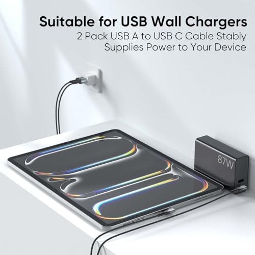 USB to USB C Cable 10ft Right Angle, 3A Fast Charging 90 Degree USBC