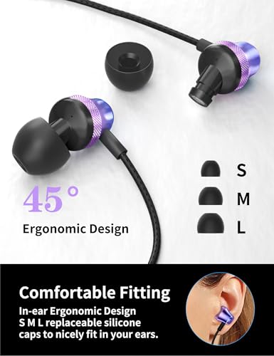 Wired Earbuds for Chromebook Laptop PC,3.5mm in Ear Headphones for Kindle - color: Purple Rose