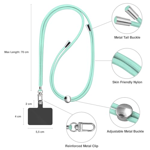 TBOC Cell Phone Lanyard [Green Water] - Comfortable Universal Smartphone Lanyard - Easy to Use Neck Phone Holder [Black Patch] - Adjustable Length Phone Strap Crossbody - Fits All Mobile Phones - color: Green Water