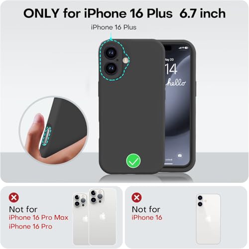Vooii Compatible with iPhone 16 Plus Case, Liquid Silicone Upgrade [Camera Protection] [Soft Anti-Scratch Microfiber Lining] Shockproof Phone Case for iPhone 16 Plus 6.7 inch - Black - color: Black, size: iPhone 16 Plus