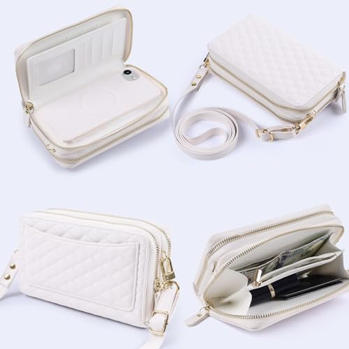 Harryshell Compatible with iPhone 16e / 17e Case Wallet Multi Zipper Detachable Removable Cover Purse with RFID Blocking Card Slots Holder Mirror Crossbody Strap (Compatible with Magsafe - White) - color: Compatible with Magsafe - White, size: iPhone 16e