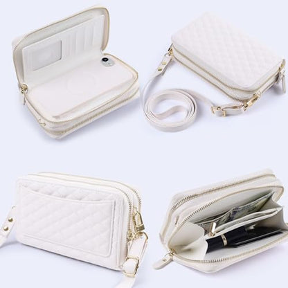 Harryshell Compatible with iPhone 16e / 17e Case Wallet Multi Zipper Detachable Removable Cover Purse with RFID Blocking Card Slots Holder Mirror Crossbody Strap (Compatible with Magsafe - White) - color: Compatible with Magsafe - White, size: iPhone 16e
