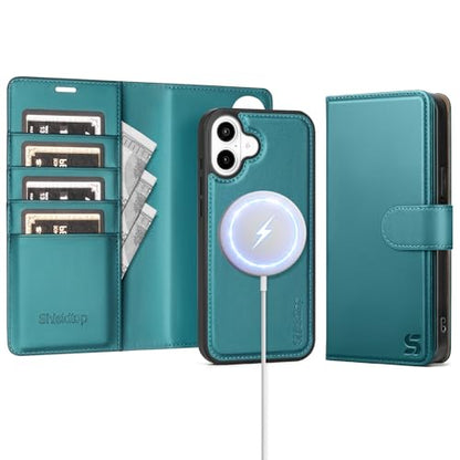 Shieldtop Compatible with MagSafe iPhone 17 Wallet Case,Blue Green | 2 in 1 Detachable Magnetic,Credit Card Holder Slots,RFID Blocking,PU Leather,Kickstand,Flip Folio Phone Cover for Men & Women - color: Blue Green, size: iPhone 17 - 6.3"