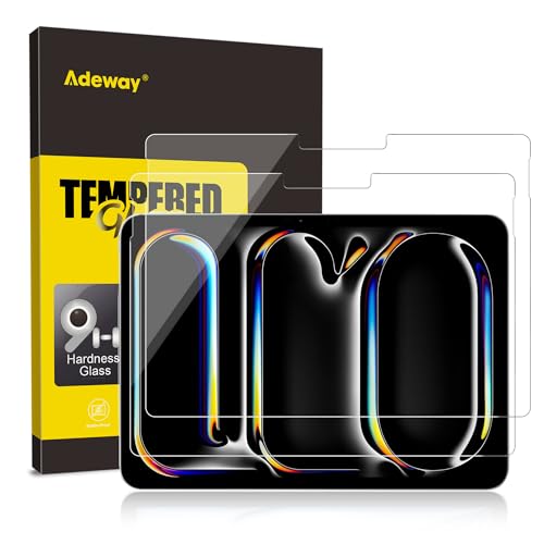 Adeway 2 Pack Screen Protector for iPad Pro 11 Inch M4 2024, Compatible with Apple Pencil & Face ID, Tempered Glass Film with Easy Installation Kit,Anti-Scratch,Clear Display - size: iPad Pro 11 inch(M4)