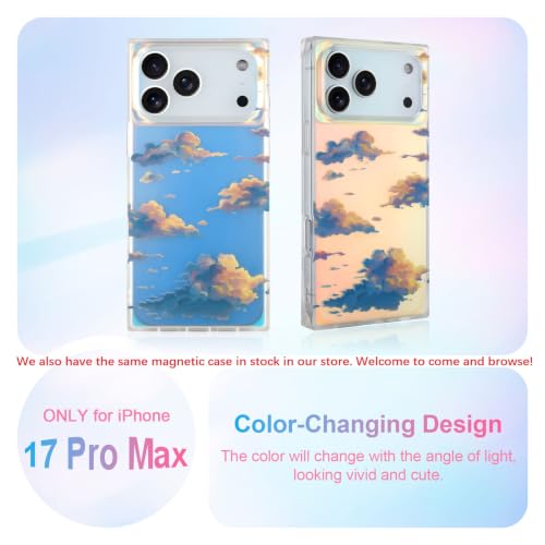 Cute Rectangle Case for iPhone 17 Pro Max Case, Iridescent Clouds | Twilight Sun Set Sky Pattern Design, Aesthetic Girly Matte Glitter Protective Phone Cover for Women Girls - size: iPhone 17 Pro Max
