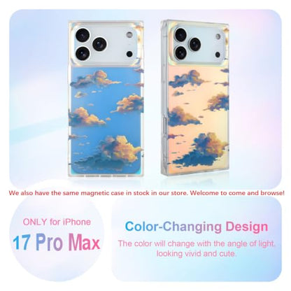 Cute Rectangle Case for iPhone 17 Pro Max Case, Iridescent Clouds | Twilight Sun Set Sky Pattern Design, Aesthetic Girly Matte Glitter Protective Phone Cover for Women Girls - size: iPhone 17 Pro Max