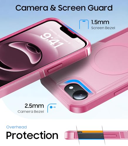 Magnetic for iPhone 17e Case Rugged Dual-Layer Shockproof Pink | Military-Grade Heavy Duty Protection, Fit for Magsafe, Matte Finish Scratch Resistant Anti-Fingerprint Anti-Slip Phone Cover - color: Pink