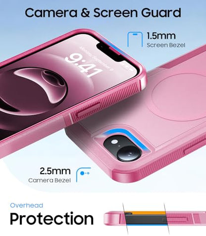 Magnetic for iPhone 17e Case Rugged Dual-Layer Shockproof Pink | Military-Grade Heavy Duty Protection, Fit for Magsafe, Matte Finish Scratch Resistant Anti-Fingerprint Anti-Slip Phone Cover - color: Pink