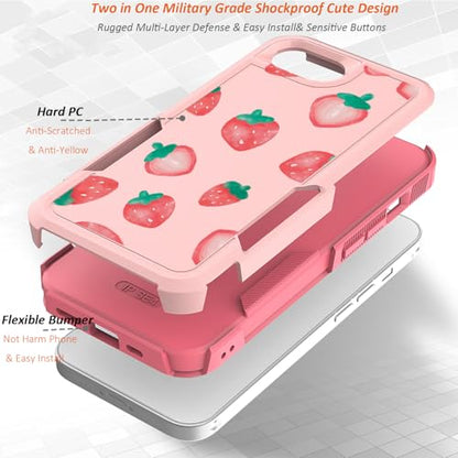 for iPhone 17e Case & iPhone 16e Case: Cute Flowers Floral Design for Girls Women Military Grade Drop Protection TPU Bumper Shockproof Silicone Phone Cover (Strawberry) - color: Strawberry