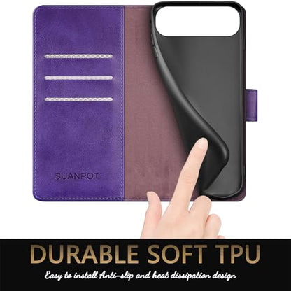 SUANPOT Compatible with iPhone Air 6.5" Wallet case with RFID Blocking Credit Card Holder,Flip Book PU Leather Protective Cover Women Men for Apple iPhone 17 Air Phone case Purple - color: Purple, size: iPhone Air 6.5"