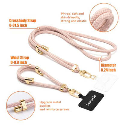 2 Pads Phone Lanyard Crossbody Adjustable Anti Theft Cell Phone Strap for Travel Essentials, Premium Metal Buckles, Universal Neck Wrist Lanyard 2pcs Phone Tether Tab (Pink/Gold) - color: Pink/Gold