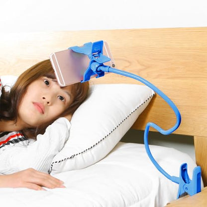Gooseneck Phone Holder for Bed, Cell Phone Mount Clamp Clip, Flexible Long Arm Overhead Cellphone Mount, Bedside Lazy Bracket, Cellphone Stand for Desk, Table, Headboard(Blue) - color: Blue