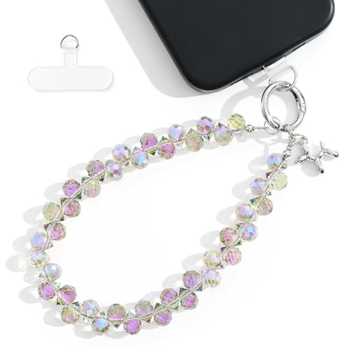 richginker Crystal Beaded Phone Wrist Strap with Tether Tab, Light Purple - color: Light Purple
