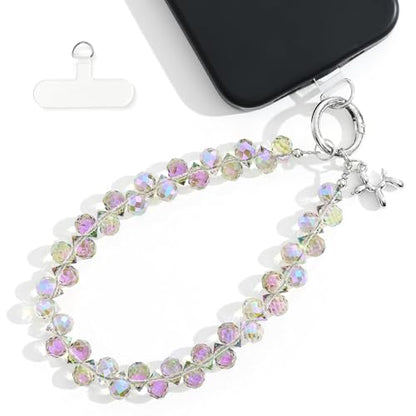 richginker Crystal Beaded Phone Wrist Strap with Tether Tab, Light Purple - color: Light Purple