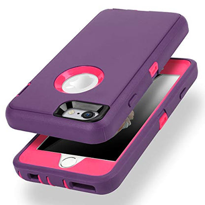 AICase iPhone 6 Case, iPhone 6S Case [Heavy Duty] Built-in Screen Protector Tough 3 in 1 Rugged Shockproof Cover for Apple iPhone 6/6S (Dark Purple/Rose Red) - color: Dark Purple/Rose Red